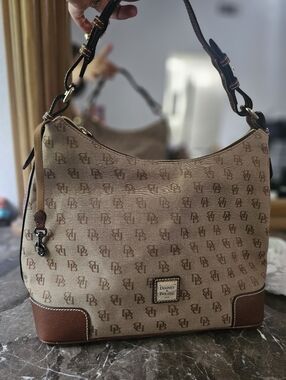 Dooney & Bourke Beige and Brown Logo Hobo Bag  Luke New